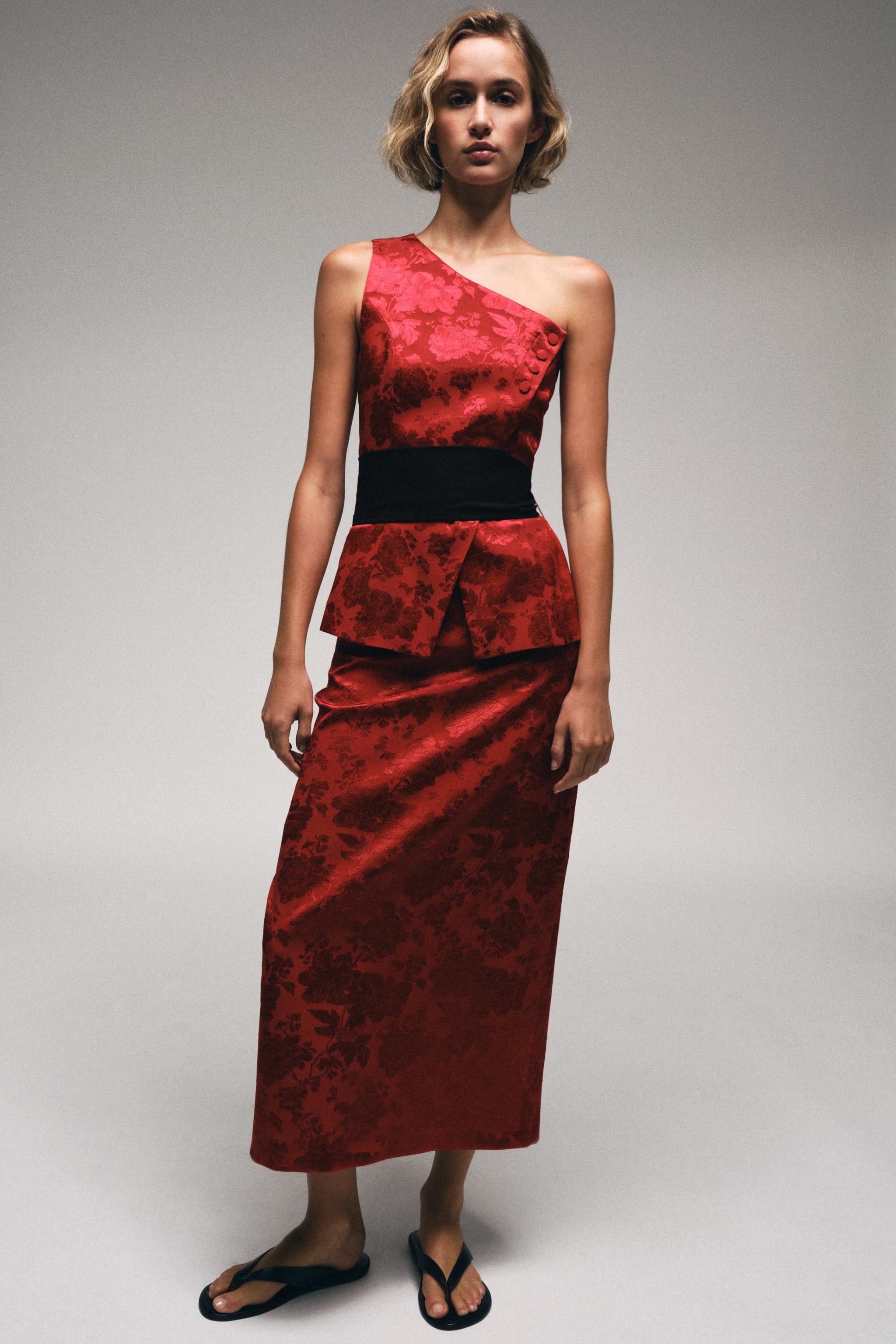 FLORAL JACQUARD MIDI SKIRT